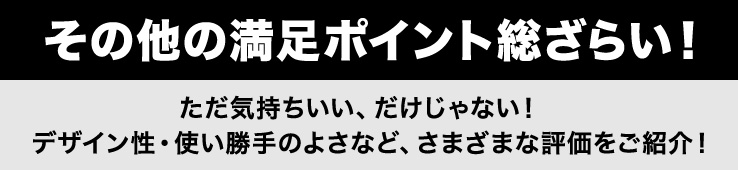 その他の満足ポイント総ざらい！ただ気持ちいい、だけじゃない！デザイン性・使い勝手のよさなど、さまざまな評価をご紹介！