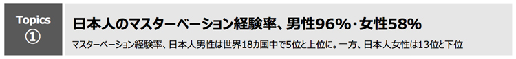 日本人のマスターベーション経験率、男性96%・女性58%
